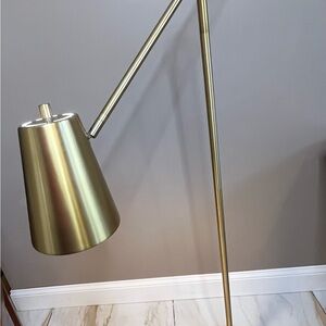Oyler Cantilever Mid-Century Floor Lamp brass post and metal cone-style shade